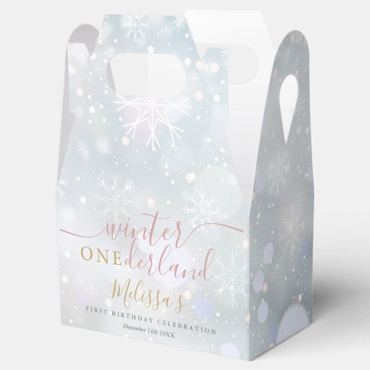 Winter nederland 1e verjaardag roze en goud bedankdoosjes (Geopend)
