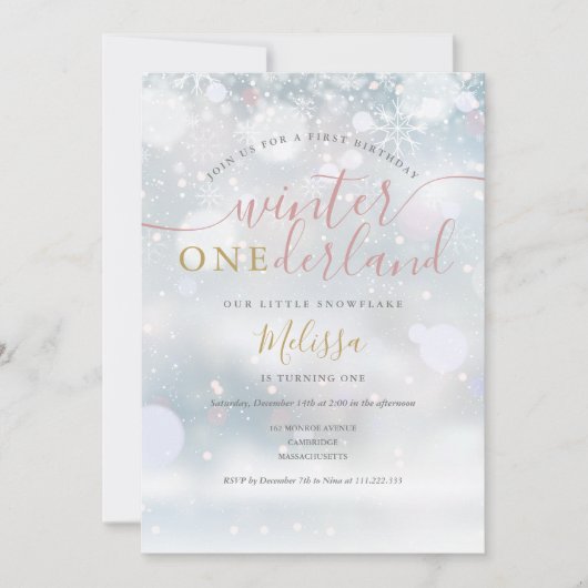 Winter nederland 1e verjaardag roze en goud kaart (Voorkant)