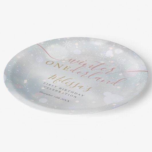 Winter nederland 1e verjaardag roze en goud papieren bordje (Gekanteld)