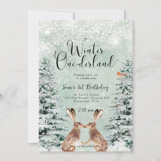 Winter Nederland Bunny verjaardagsfeestuitnodiging Kaart (Voorkant)