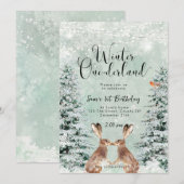 Winter Nederland Bunny verjaardagsfeestuitnodiging Kaart (Voorkant / Achterkant)