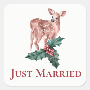 Winter Net Getrouwd Kerst Huwelijk Herten Bloem Vierkante Sticker