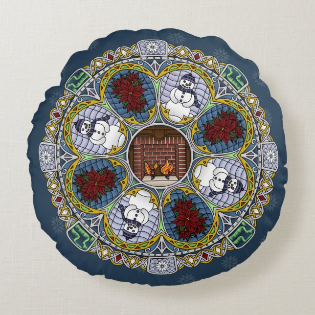 Winter Nieuwe Ronde Pillow Rond Kussen (Voorkant)