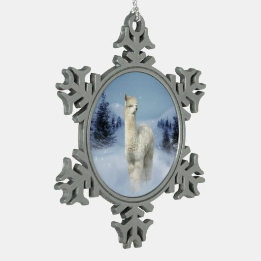 Winter Night Alpaca Pewter Snowflake Ornament (Links)