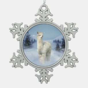 Winter Night Alpaca Pewter Snowflake Ornament
