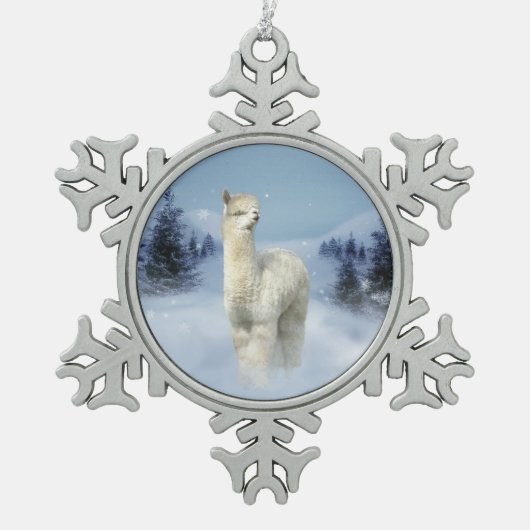 Winter Night Alpaca Pewter Snowflake Ornament (Voorkant)
