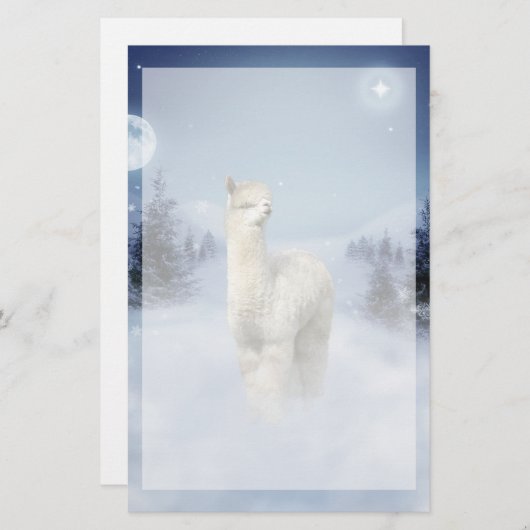 Winter Night Alpaca Stationery Briefpapier (Voorkant / Achterkant)