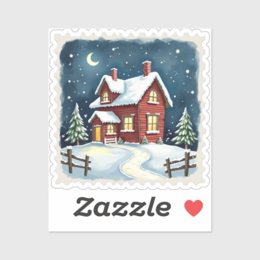 Winter Night Cabin Stamp Sticker (Vel)