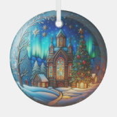 Winter Night Church gebrandschilderd Ornament (Voorkant)