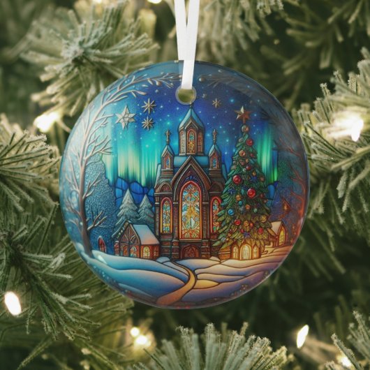 Winter Night Church gebrandschilderd Ornament (Insitu)