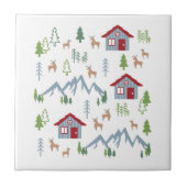 Winter Night Deer Forest Cabin Pattern II Tegeltje (Voorkant)