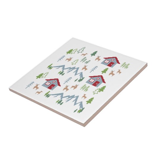 Winter Night Deer Forest Cabin Pattern II Tegeltje (Zijkant)