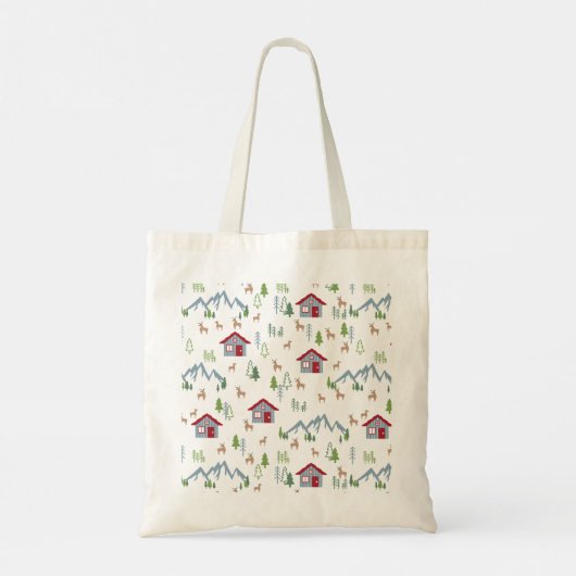 Winter Night Deer Forest Cabin Pattern II Tote Bag (Achterkant)