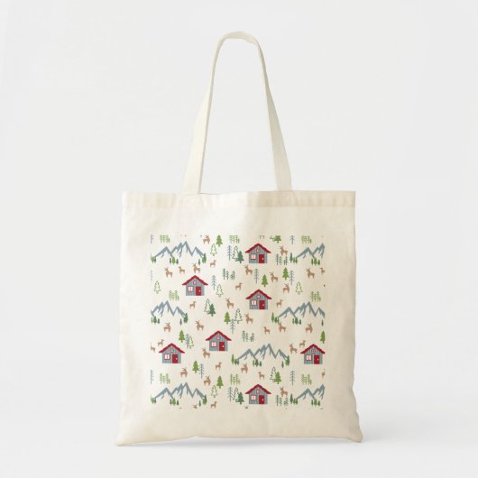 Winter Night Deer Forest Cabin Pattern II Tote Bag (Voorkant)