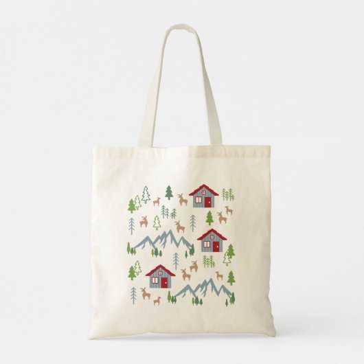 Winter Night Deer Forest Cabin Pattern II Tote Bag (Achterkant)