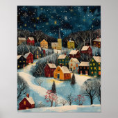 Winter Night Folk Art Oil Painting Poster (Voorkant)