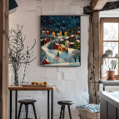 Winter Night Folk Art Oil Painting Poster