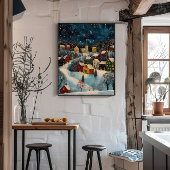 Winter Night Folk Art Oil Painting Poster