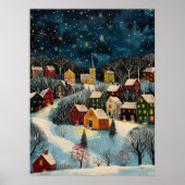 Winter Night Folk Art Oil Painting Poster (Voorkant)