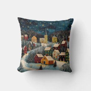 Winter Night Folk Art Oil Painting Poster Kussen