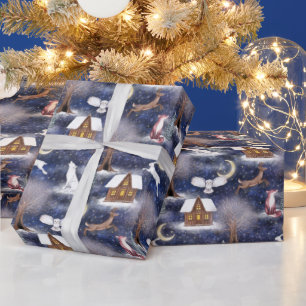 Winter Night Forest Animals Natuur Kerst Cadeaupapier