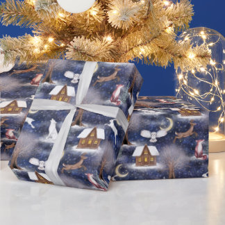 Winter Night Forest Animals Natuur Kerst Cadeaupapier