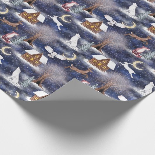 Winter Night Forest Animals Natuur Kerst Cadeaupapier (Hoek)