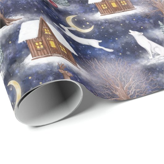 Winter Night Forest Animals Natuur Kerst Cadeaupapier (Rol Hoek)