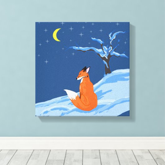 Winter Night Fox Canvas Afdruk (Insitu (Houten vloer))