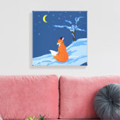 Winter Night Fox Canvas Afdruk (Insitu (Woonkamer))