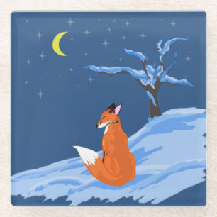 Winter Night Fox Glazen Onderzetter