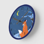 Winter Night Fox Ronde Klok (Hoek)