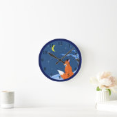 Winter Night Fox Ronde Klok (Huis)
