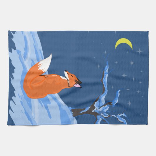 Winter Night Fox Theedoek (Horizontaal)