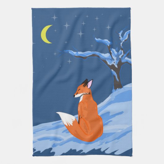 Winter Night Fox Theedoek (Verticaal)