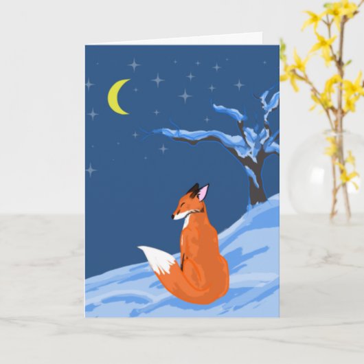 Winter Night Fox Wenskaart Kaart (Gele Bloem)
