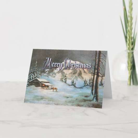 WINTER NIGHT LOG CABIN beroemd gemaakt door SHARON Feestdagen Kaart (Voorkant)