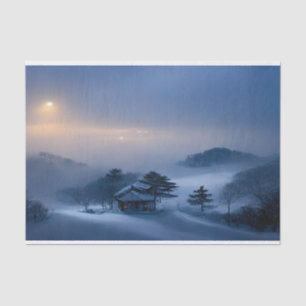 Winter Night Mountain Snow Moon Painting Tissuepapier