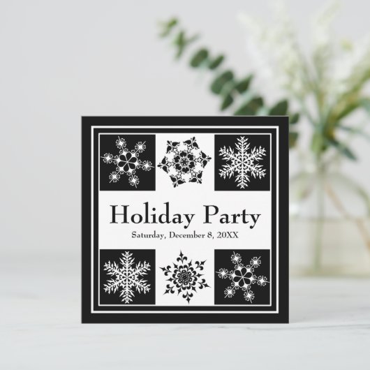 Winter Night Party Elegant Snowflakes Kerstmis Kaart (Staand voorkant)
