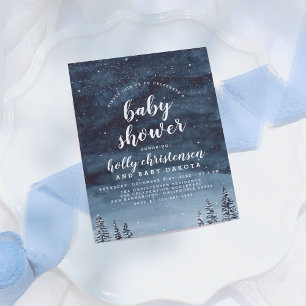 Winter Night Sky Genderneutraal Baby shower Uitnodiging Briefkaart