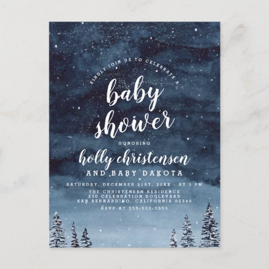Winter Night Sky Genderneutraal Baby shower Uitnodiging Briefkaart (Voorkant)