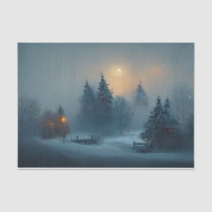 Winter Night Snow Pine Tress Painting Tissuepapier