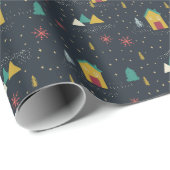 Winter Night Snowflakes landend op kleine huizen Cadeaupapier (Rol Hoek)