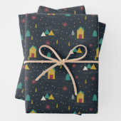 Winter Night Snowflakes landend op kleine huizen Inpakpapier Vel (In situ)