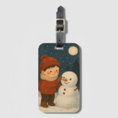 Winter Night Snowman Fun Bagagelabel (Voorkant (verticaal))