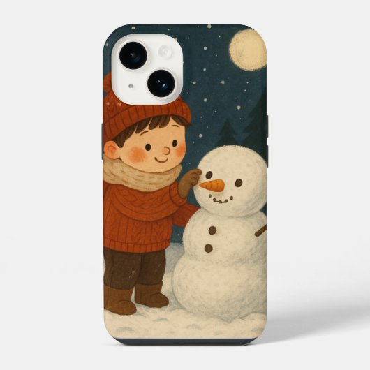 Winter Night Snowman Fun iPhone Hoesje (Achterkant)
