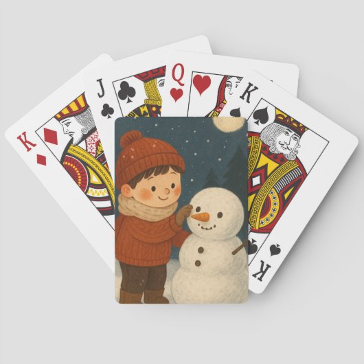 Winter Night Snowman Fun Pokerkaarten (Achterkant)