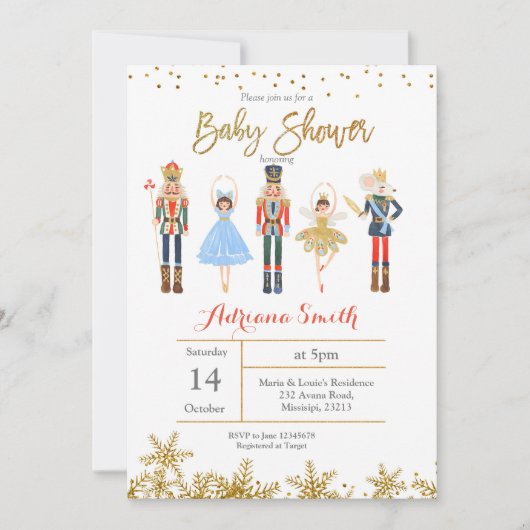 Winter Nutcracker baby shower Invitation Gold Kaart (Voorkant)