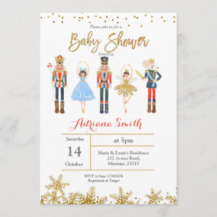 Winter Nutcracker baby shower Invitation Gold Kaart