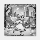 Winter NYC Engel Schaatsen Magneet (Voorkant)